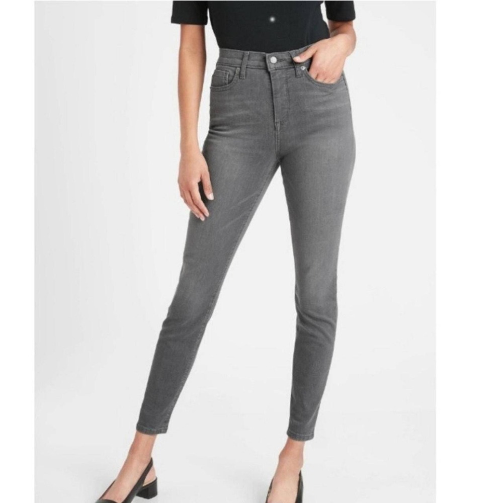 Banana Republic Women High Rise Skinny Grey Stretch Denim Jeans Size 26 Petite